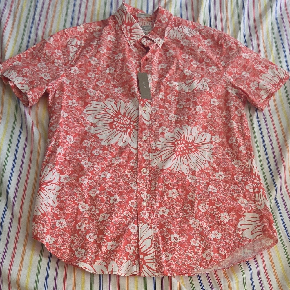 Men's Floral Button Down Shirt - Red and White